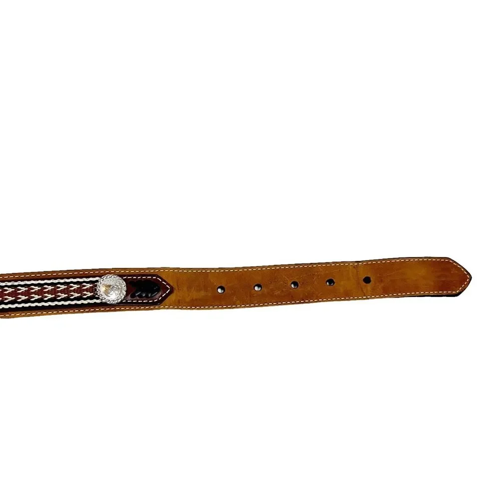 Nocona N4421644 Brown Leather Overlay Buckle Western Belt Youth Sz 24